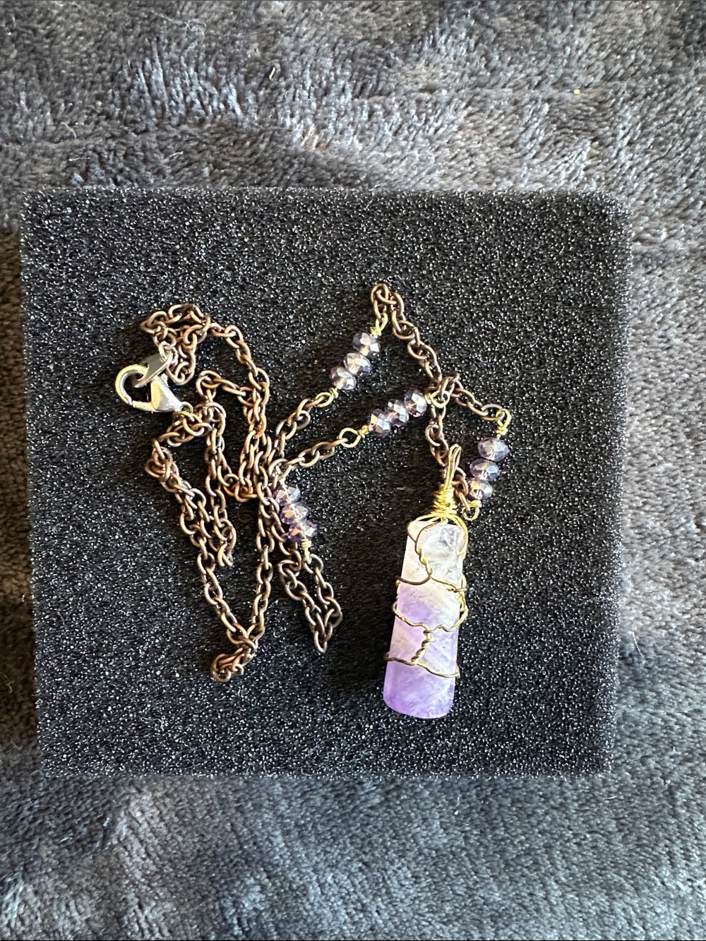 Handcrafted Purple Amethyst Wire-Wrap Pendant Necklace